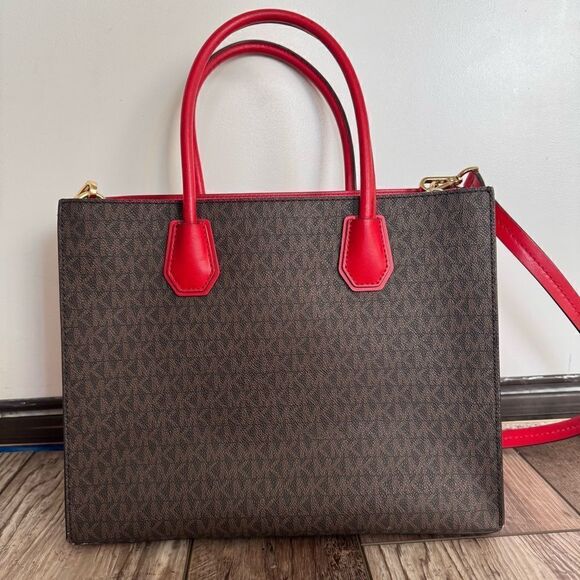 Michael Kors Red and Brown Large Mercer Tote - Picture 4 of 7
